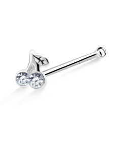 Cherry with Leaf Shaped Silver Bone Nose Stud NSKD-368